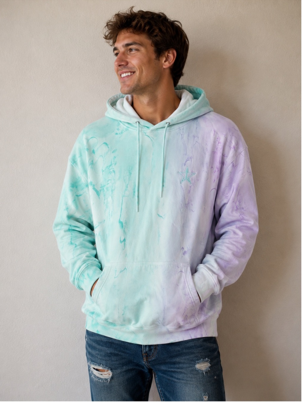 Jeffree Star Fashion Blue to Purple Fade Side by Side Tie Dye Hoodie Size XL